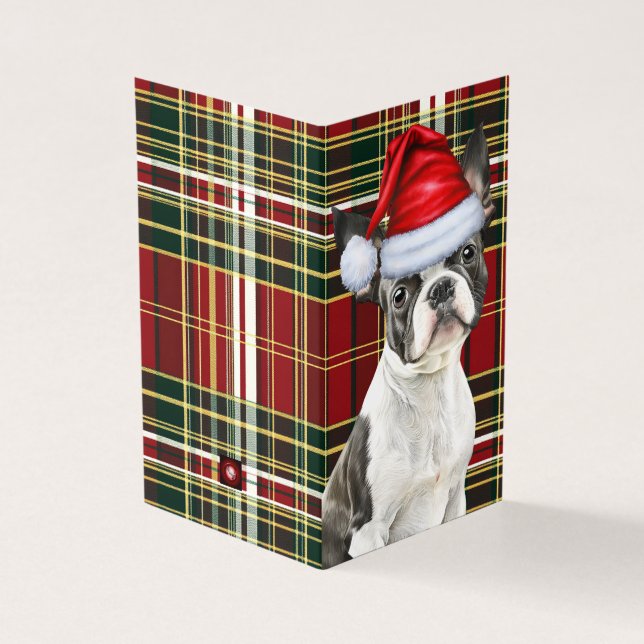Tarjeta Navidades de Boston Terrier en festividad de perro (Exterior)
