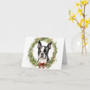 Tarjeta Navidades de Boston Terrier en la fiesta