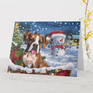 Tarjeta Navidades de Boxer Dog en Sleigh Snow