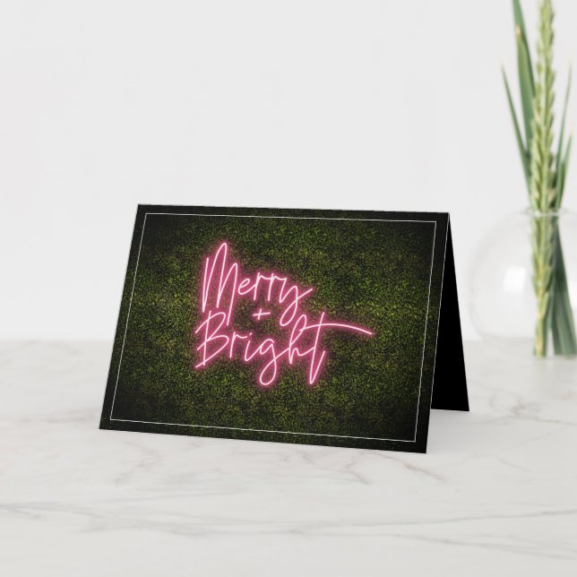 Tarjeta Navidades de Boxwood de Rótulo de Merry + Bright N (Anverso)