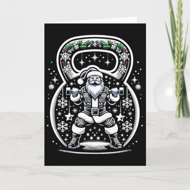 Tarjeta Navidades de Buff Santa Kettlebell (Anverso)