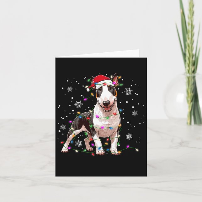 Tarjeta Navidades de Bull Terrier Sweater Dog Xmas Luces T (Anverso)