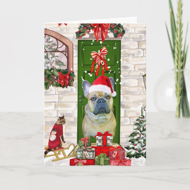 Tarjeta Navidades de Bulldog de Francia (Anverso)