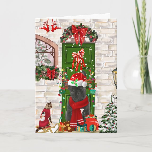 Tarjeta Navidades de Bulldog de Francia (Anverso)
