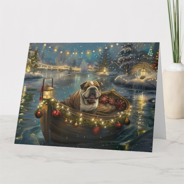 Tarjeta Navidades de bulldog de vacaciones (Anverso)