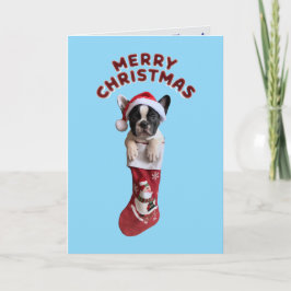 Tarjeta Navidades de Bulldog franceses haciendo cola