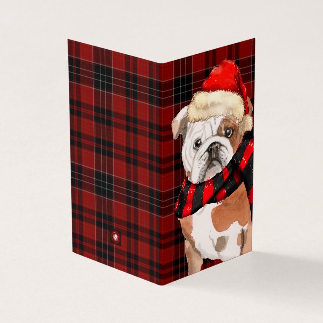 Tarjeta Navidades de Bulldog ingleses rojo de vacaciones (Exterior)