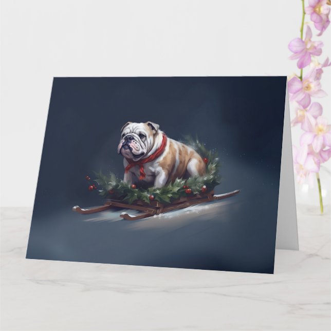 Tarjeta Navidades de bulldog nevan invierno (Orquídea)