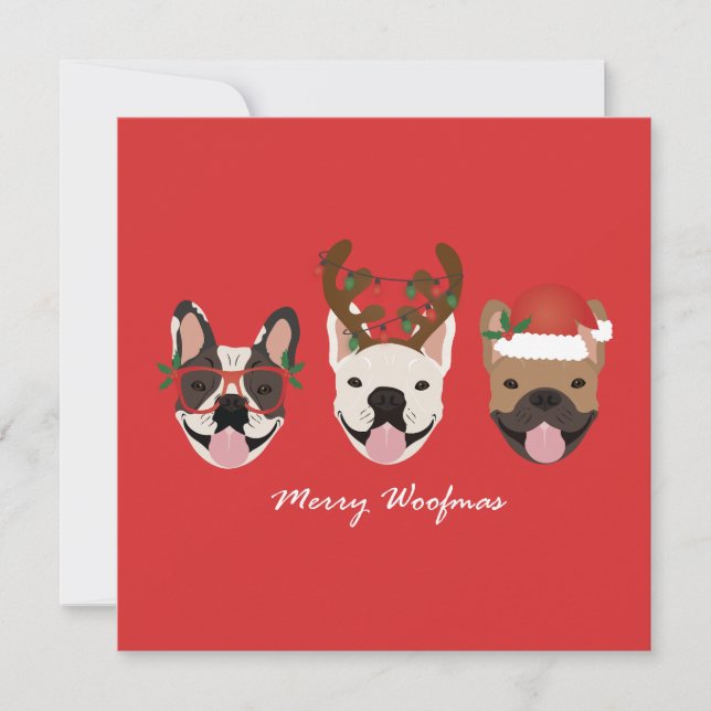 Tarjeta Navidades de Bulldoges franceses de Merry Woofmas (Anverso)