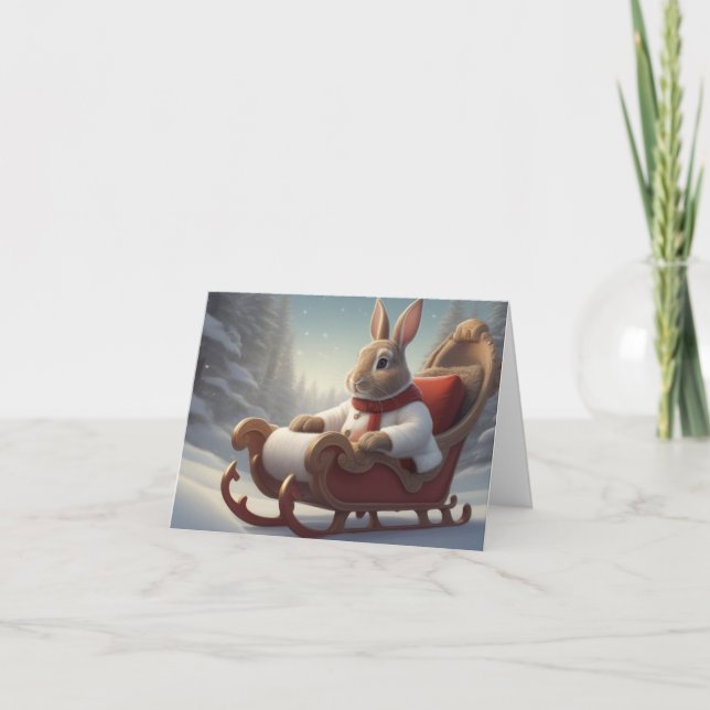Tarjeta Navidades de Bunny Sleigh Ride (Anverso)