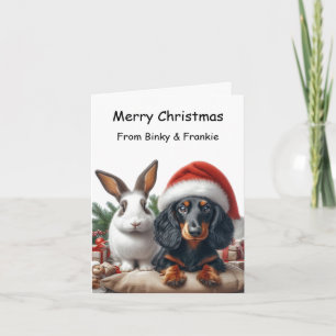 Tarjeta Navidades de Bunny y Dachshund