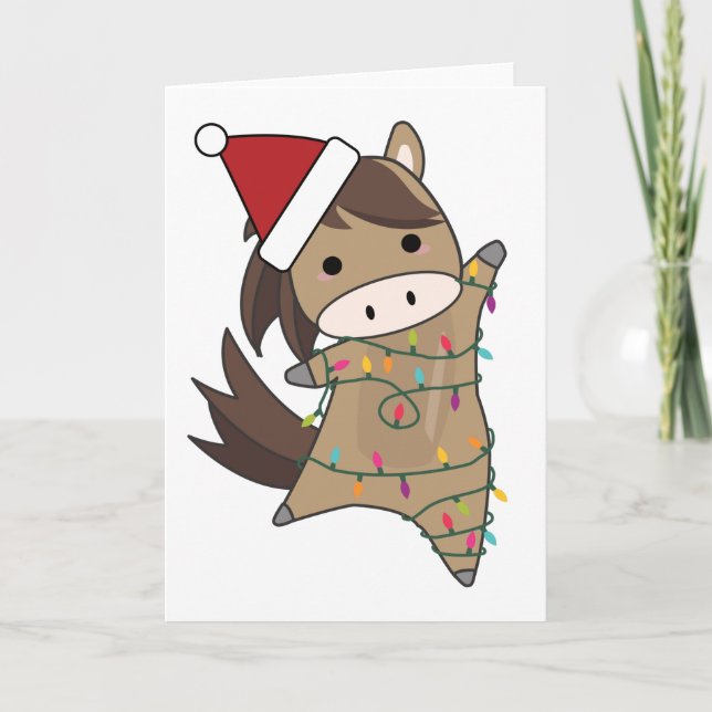 Tarjeta Navidades de caballos Lámparas de hadas adoran a l (Anverso)