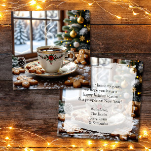 Tarjeta Navidades de café y galletas de pan de jengibre