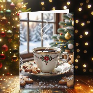 Tarjeta Navidades de café y galletas de pan de jengibre