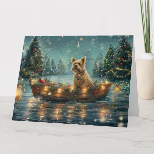 Tarjeta Navidades de Cairn Terrier disfrutan de un viaje f (Anverso)