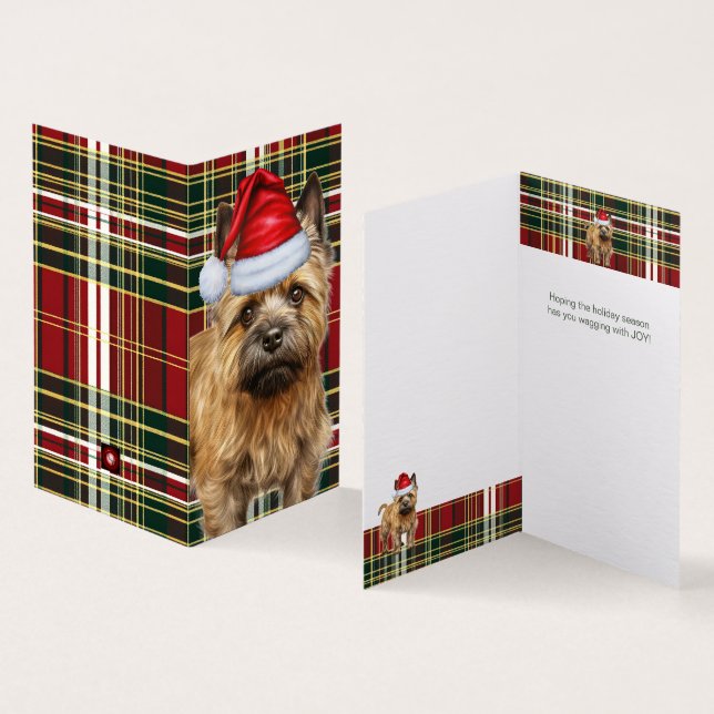 Tarjeta Navidades de Cairn Terrier Dog Red Plaid (Interior y exterior)