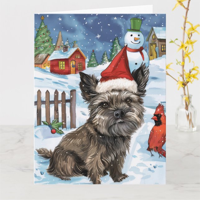 Tarjeta Navidades de Cairn Terrier Dog Winter Wonderland d (flor amarilla)