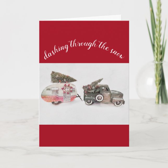 Tarjeta navidades de camiones de juguete y remolques de vi (Anverso)