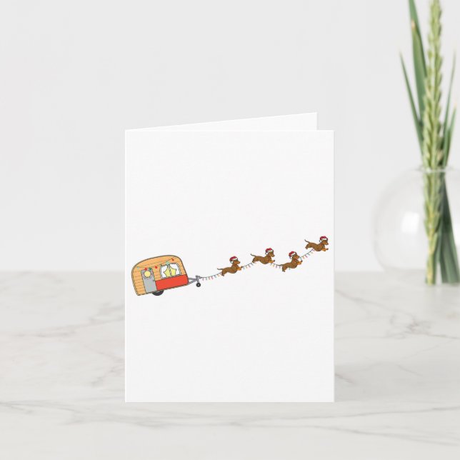 Tarjeta Navidades de Camper Van Dachshund Sleigh Doxie Dog (Anverso)