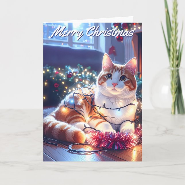 Tarjeta Navidades de Cat & Fairy Lights (Anverso)