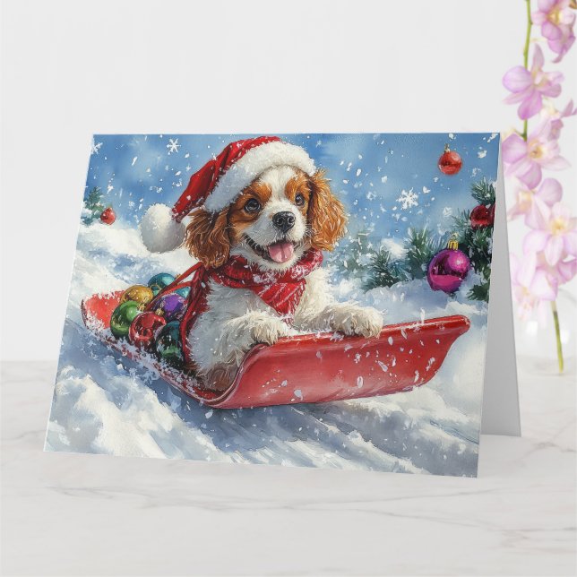 Tarjeta Navidades de Cavalier King Charles Spaniel Dog Sle (Orquídea)