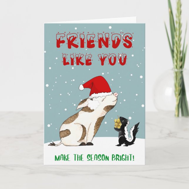 Tarjeta Navidades de cerdo de amigo lindo (Anverso)