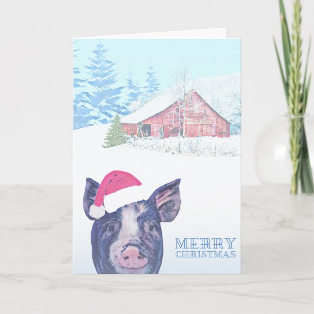 Tarjeta Navidades de cerdo de granja de Barnyard con tarje (Anverso)