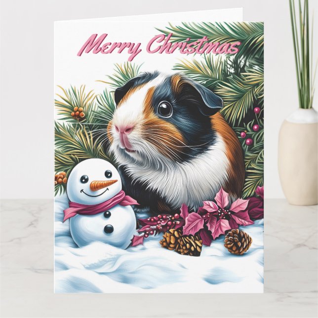 Tarjeta Navidades de cerdo y snowman de Guinea (Anverso)