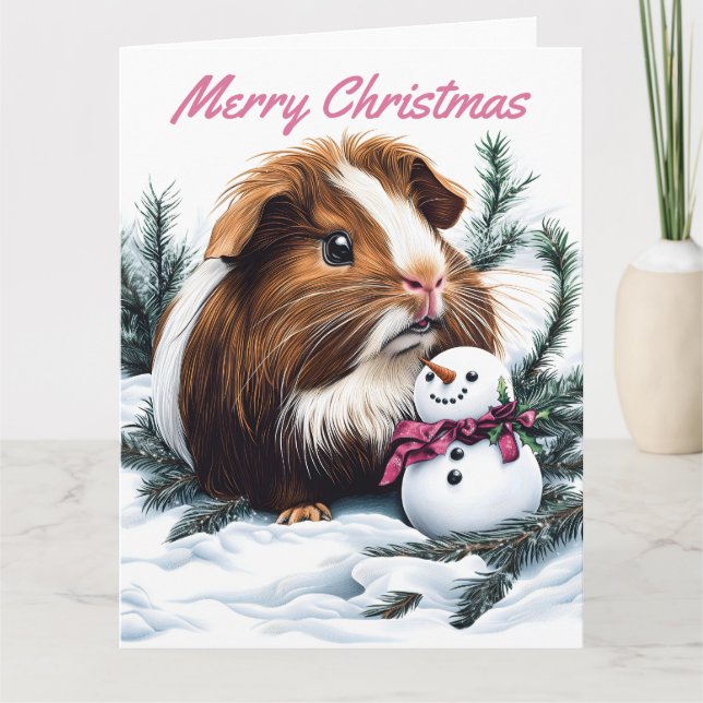 Tarjeta Navidades de cerdo y snowman de Guinea (Anverso)