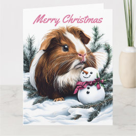 Tarjeta Navidades de cerdo y snowman de Guinea