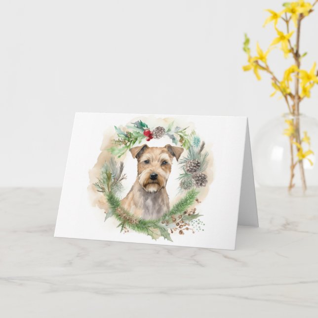 Tarjeta Navidades de Chesapeake Bay Terrier Wreath Festime (flor amarilla)