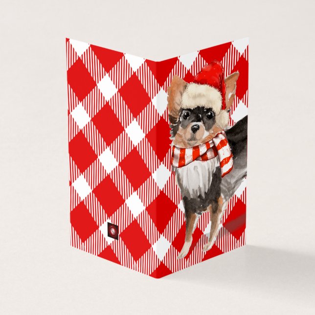 Tarjeta Navidades de Chihuahu festejan en rojo y blanco (Exterior)