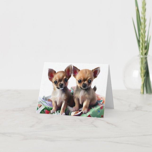 Tarjeta Navidades de Chihuahua Puppies (Anverso)