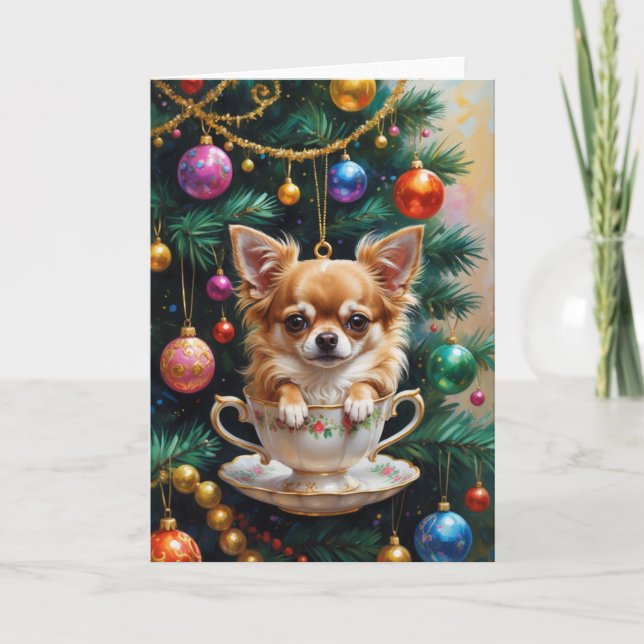 Tarjeta Navidades de Chihuahua Teacup Ornament Art (Anverso)