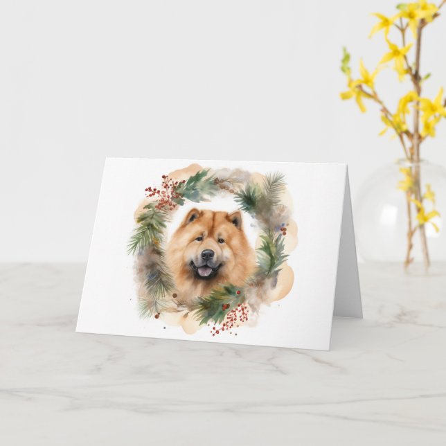 Tarjeta navidades de chow Wreath Festimes Pup (flor amarilla)