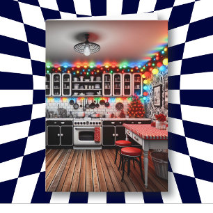 Tarjeta Navidades de cocina kitsch retro Cottage