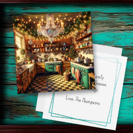 Tarjeta Navidades de cocina retro de Kitsch festivo