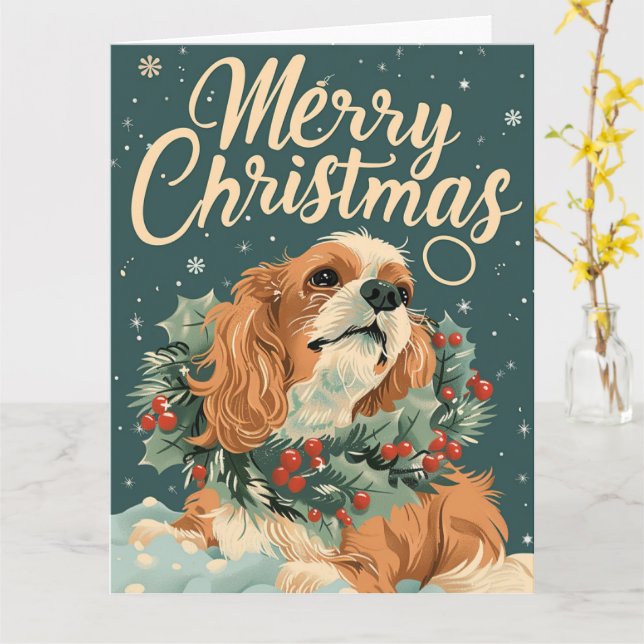 Tarjeta Navidades de Cocker Spaniel (flor amarilla)