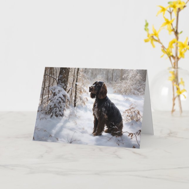 Tarjeta Navidades de Cocker Spaniel Let It Snow (flor amarilla)