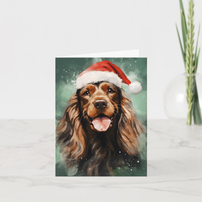 Tarjeta Navidades de Cocker Spaniel pincel de arte (Anverso)