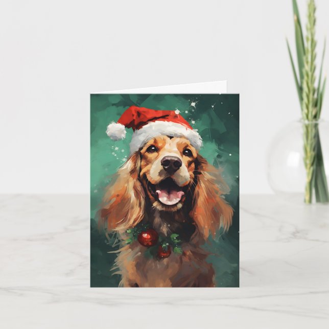 Tarjeta Navidades de Cocker Spaniel pincel de arte (Anverso)