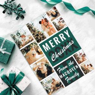 Tarjeta Navidades de Collage de fotos de familia con monog