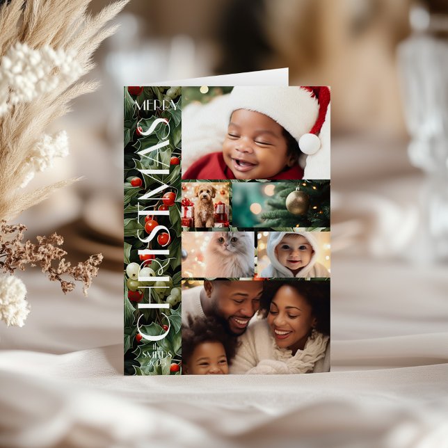 Tarjeta Navidades de Collage de fotos familiar festivo Hol (Subido por el creador)
