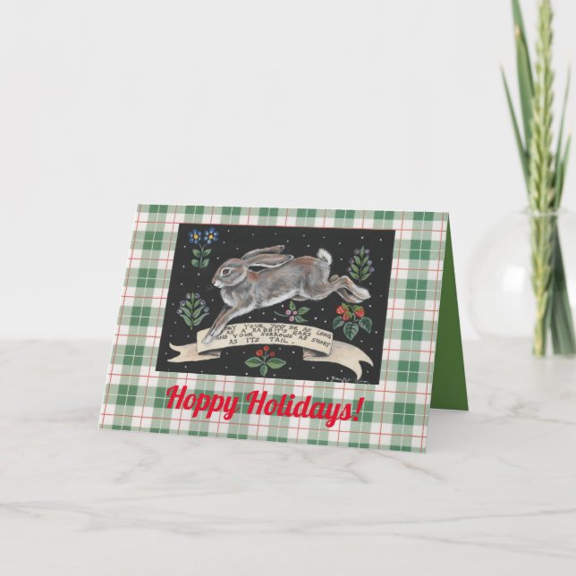 Tarjeta Navidades de conejo Holiday Saludo Green Plaid Har (Anverso)