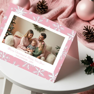 Tarjeta Navidades de copas de nieve rosa de época fotograf