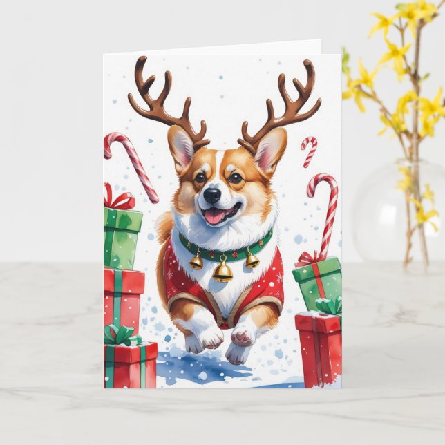 Tarjeta Navidades de Corgi Dog saludan (flor amarilla)