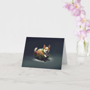 Tarjeta Navidades de Corgi nevan invierno