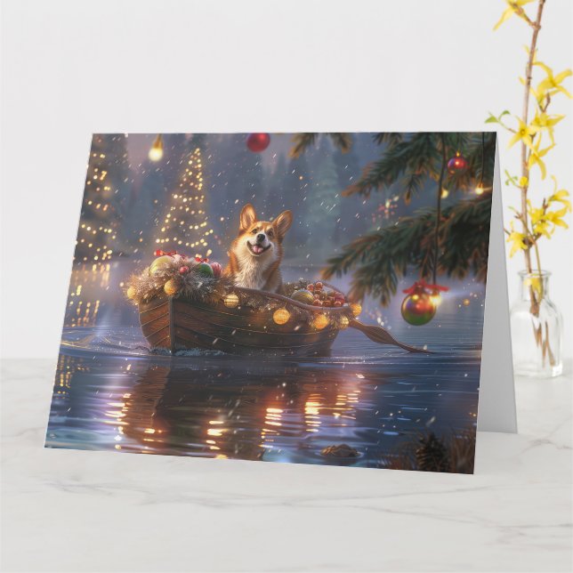Tarjeta Navidades de Corgi Voyage festivo (flor amarilla)