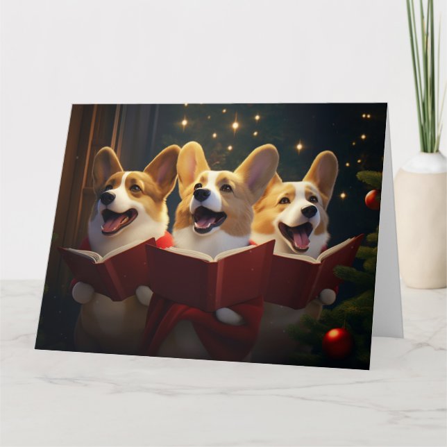 Tarjeta Navidades de Corgis en vacaciones festivas (Anverso)