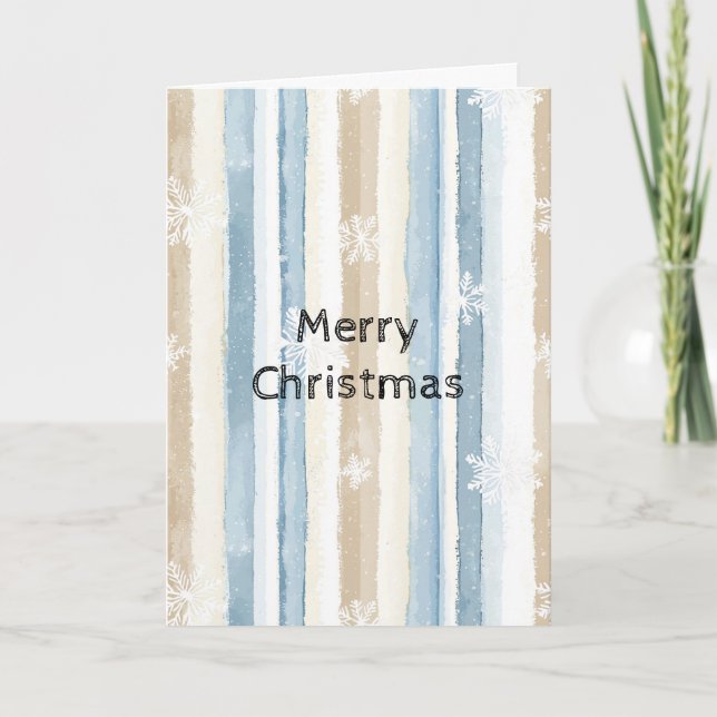 Tarjeta Navidades De Crema Azul Tiran Copos De Nieve (Anverso)